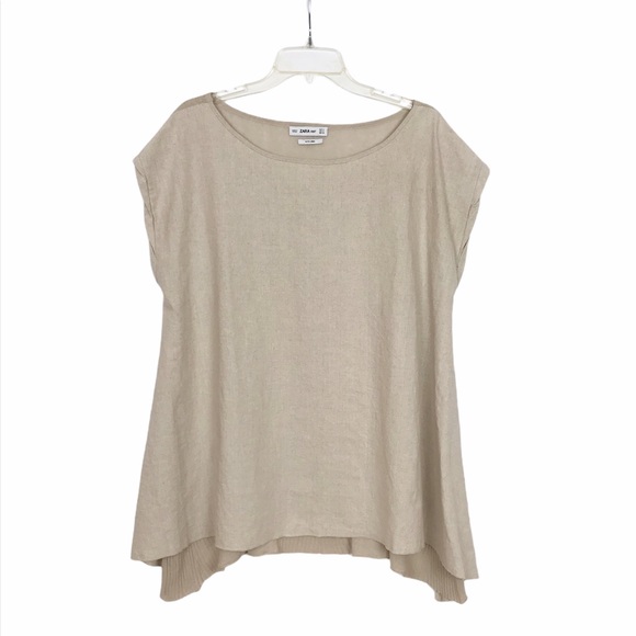 Zara Knit w/Linen Tan Trapeze Mini Dress Small - Picture 4 of 8